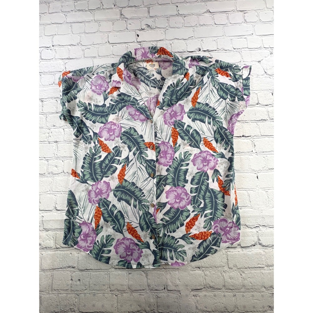 Marine Layer Camp Button Up Shirt Womens Medium Multi Excellent Tropical Leaf